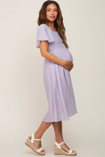 Lavender Smocked Square Neck Flutter Short Sleeve Maternity Midi Dress by PinkBlush at Everetts Place