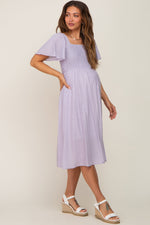 Lavender Smocked Square Neck Flutter Short Sleeve Maternity Midi Dress by PinkBlush at Everetts Place