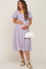Lavender Smocked Square Neck Flutter Short Sleeve Maternity Midi Dress by PinkBlush at Everetts Place