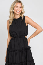PinkBlush Elegant Black Tiered Ruffle Midi Dress with Cutouts for Evening Events - Apparel & Accessories > Clothing > Dresses