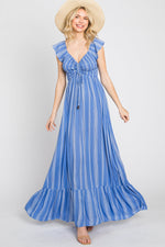 Blue Striped Off Shoulder Front Tie Maxi Dress by PinkBlush at Everetts Place