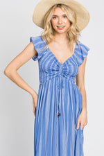Blue Striped Off Shoulder Front Tie Maxi Dress by PinkBlush at Everetts Place