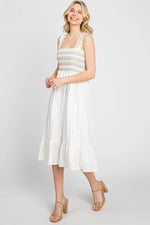 PinkBlush Elegant White Midi Dress with Colorful Embroidery for Summer Gatherings - Apparel & Accessories > Clothing > Dresses