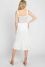 PinkBlush Elegant White Midi Dress with Colorful Embroidery for Summer Gatherings - Apparel & Accessories > Clothing > Dresses