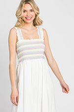 PinkBlush Elegant White Midi Dress with Colorful Embroidery for Summer Gatherings - Apparel & Accessories > Clothing > Dresses