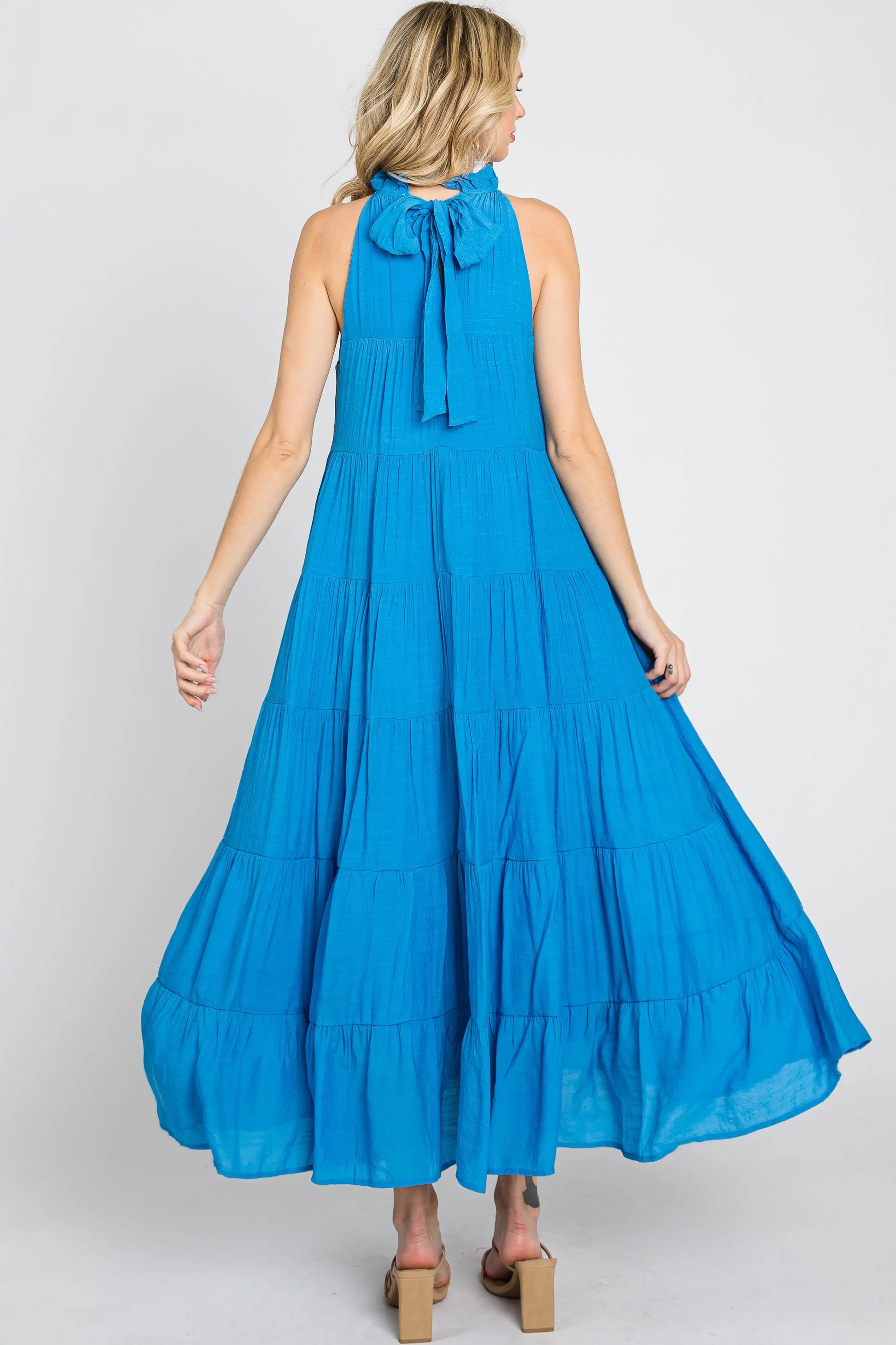 PinkBlush PinkBlush Blue Tiered High Neck Maxi Dress with Ruffled Detail for Women - Apparel & Accessories > Clothing > Dresses