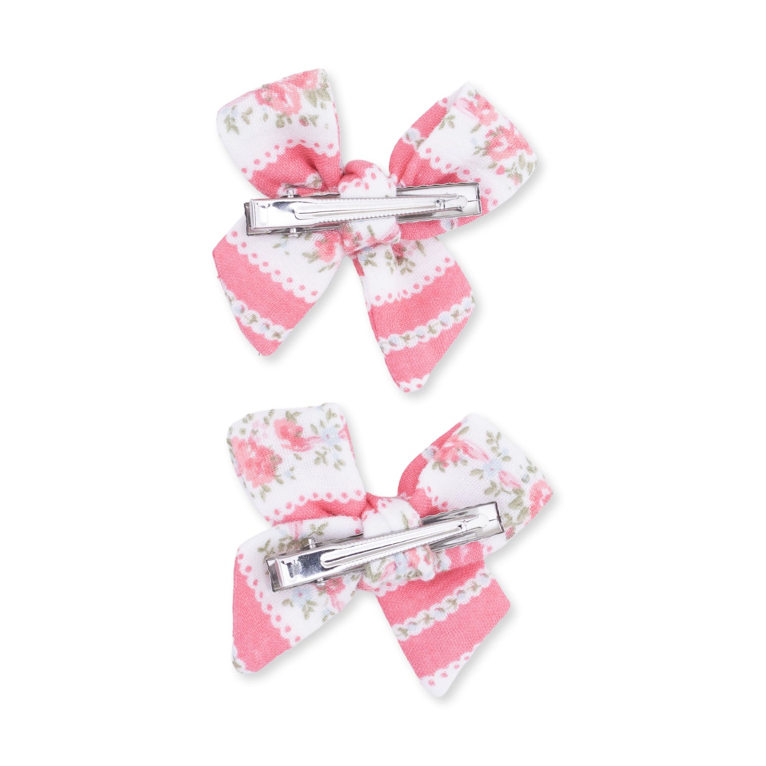 Suzie Floral Stripe - 2 Pack Bow Clips