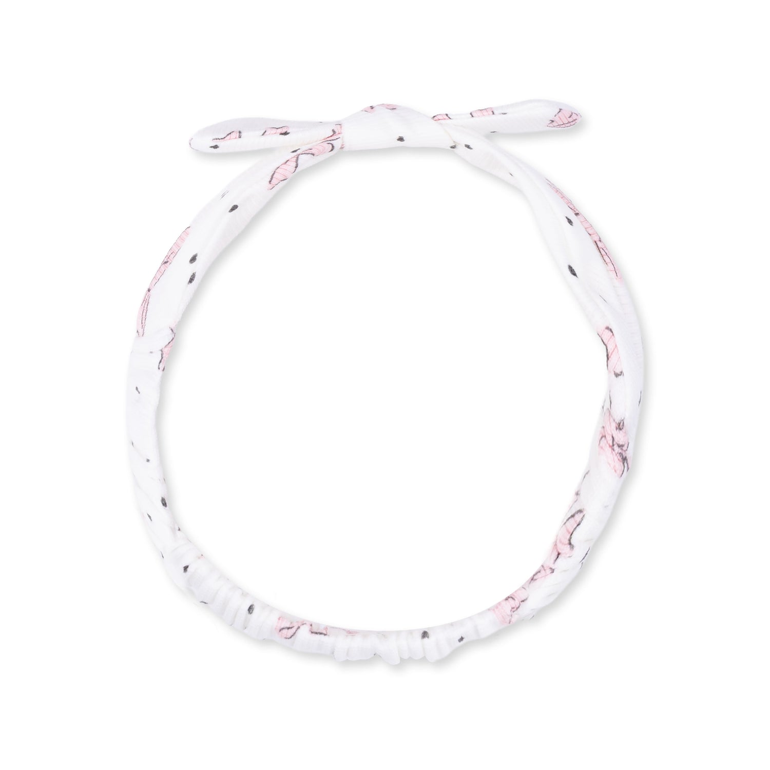 Knot headband in a bows and hearts print made from ribbed modal fabric