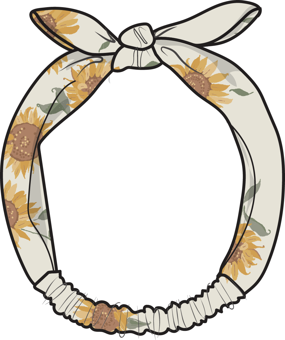 Baby knot headband in a sunflower print, made of soft cotton muslin with a knotted detail at the top.
