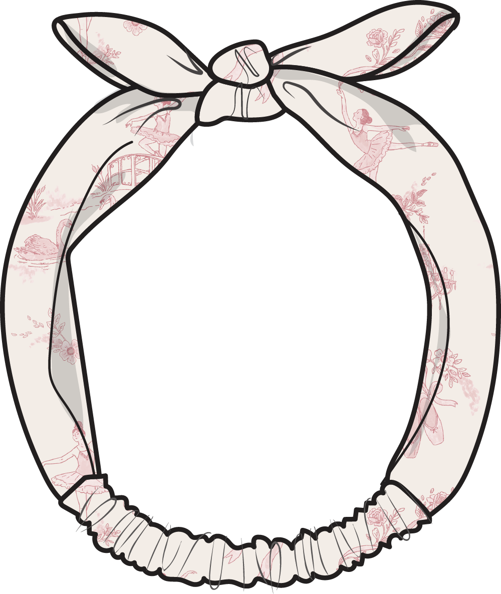 Knot headband in a ballet toile print with a soft, gathered knot detail at the front