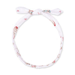 Pink baby knot headband with a Christmas teddy bear print