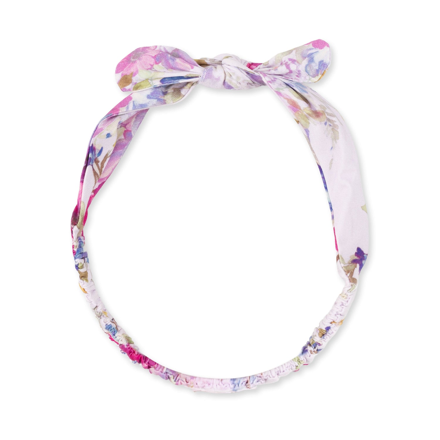 Baby knot headband in a dahlia floral print with a knotted detail at the top
