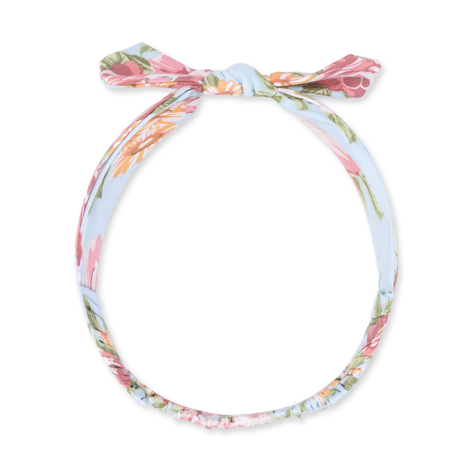 Baby knot headband in an Angeline floral print with soft pink and green flowers