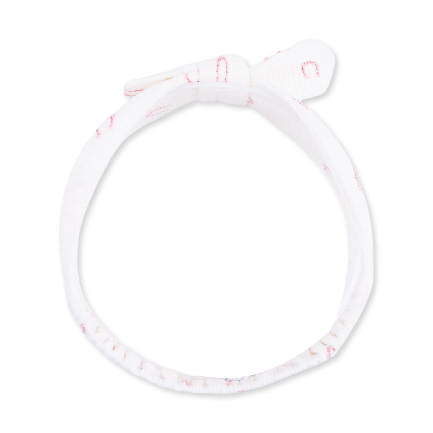 Pink knot headband in waffle fabric with a small horseshoes print and a knotted detail at the top