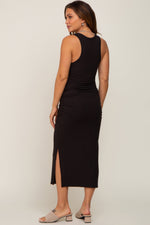 Ribbed Sleeveless Ruched Maternity Midi Dress by PinkBlush
