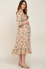 PinkBlush Elegant Floral Maternity Midi Dress with Square Neck for Modern Moms - Apparel & Accessories > Clothing > Maternity Clothing > Maternity Dresses Apparel & Accessories > Clothing > Dresses