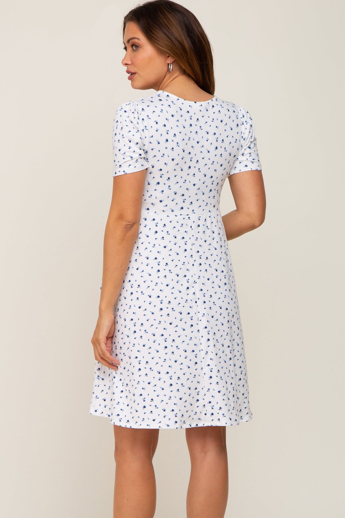 Ivory Floral Smocked Short Sleeve Maternity Dress by PinkBlush