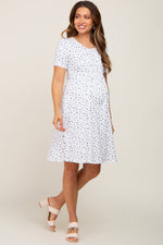 Ivory Floral Smocked Short Sleeve Maternity Dress by PinkBlush