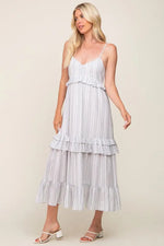 PinkBlush Ivory Striped Ruffle Tiered Midi Dress with Adjustable Straps for Women - Apparel & Accessories > Clothing > Dresses