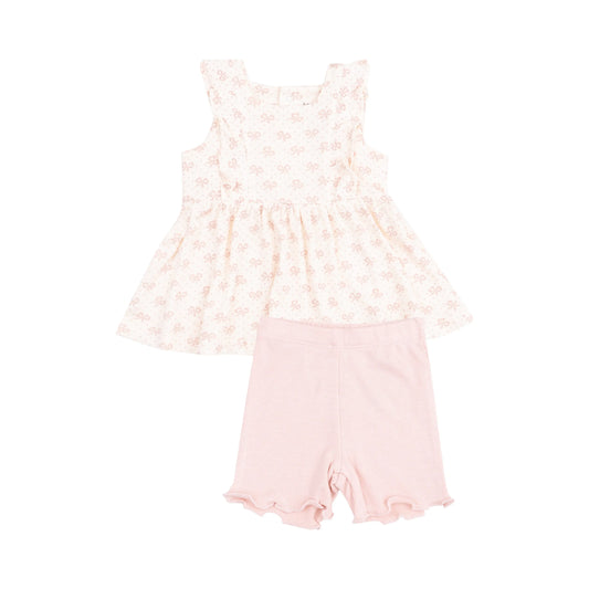 Square Neck Ruffle Tank and Bike Short Set with Vintage Mini Bows for Kids Angel Dear