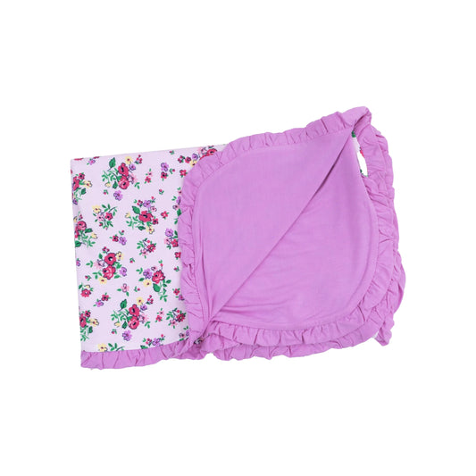 Ruffle Receiving Blanket Preppy Roses Soft Bamboo 35 x 26 Inches Cozy Essential.