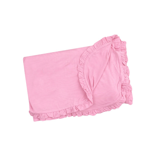 Ruffle Receiving Blanket Solid Begonia Pink 35 x 26 Inches Soft Viscose from Bamboo.