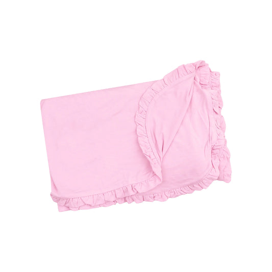 Ruffle Receiving Blanket Solid Nosegay Pink Soft Viscose from Bamboo 35 x 26 Inches.