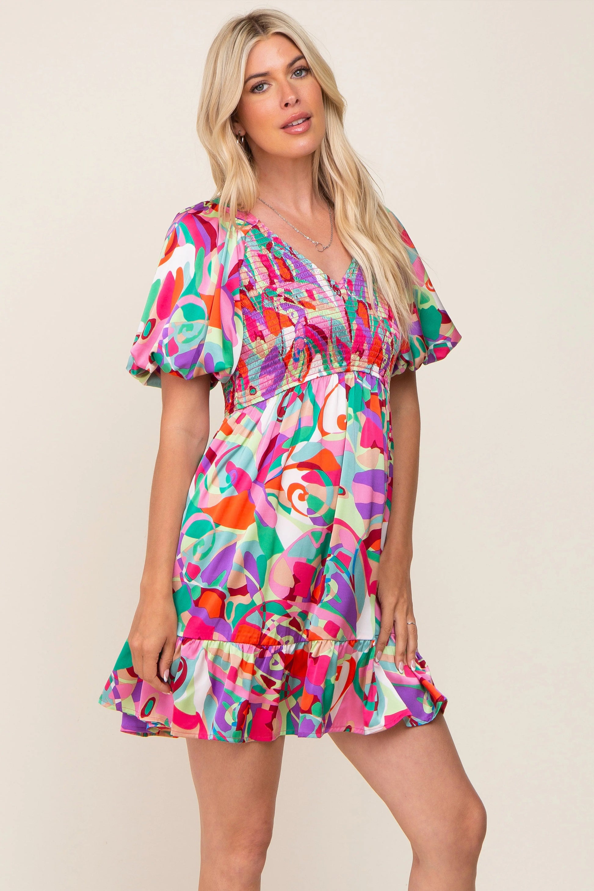 PinkBlush Elegant Satin Maternity Dress with Smocked V Neck for Expecting Mothers - Apparel & Accessories > Clothing > Dresses