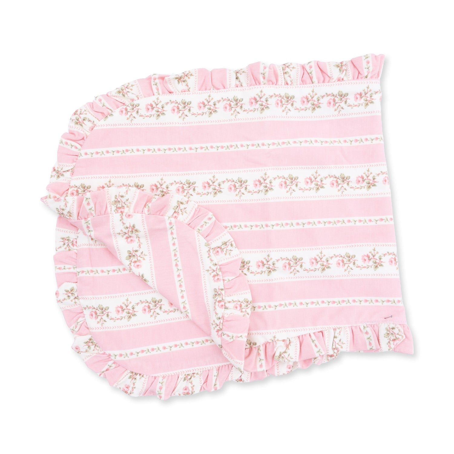 Striped ruffle burp cloth in the Antoinette print with delicate ruffle trim along the edges.