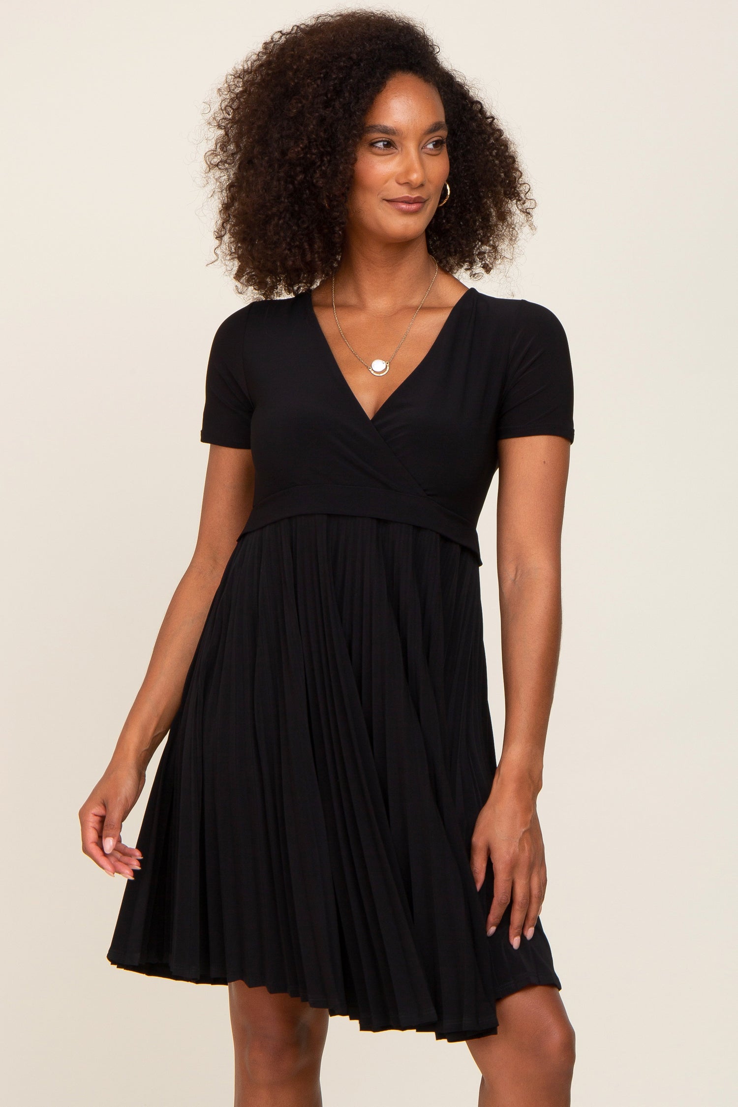 Black Pleated Nursing Dress - Day Dress, One-piece garment, Cocktail dress, Person, Dress | Everetts Place
