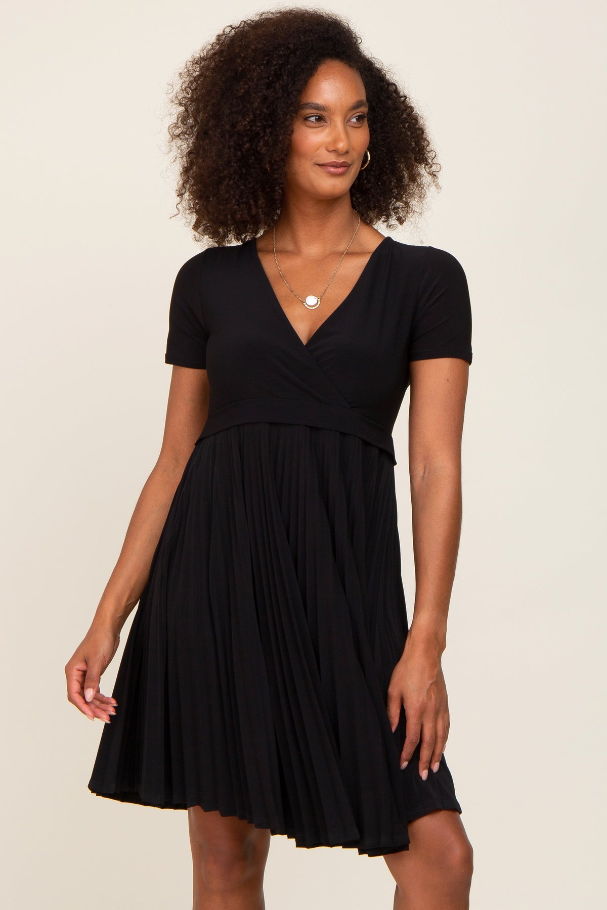 Black Pleated Maternity/Nursing Dress by PinkBlush at Everetts Place