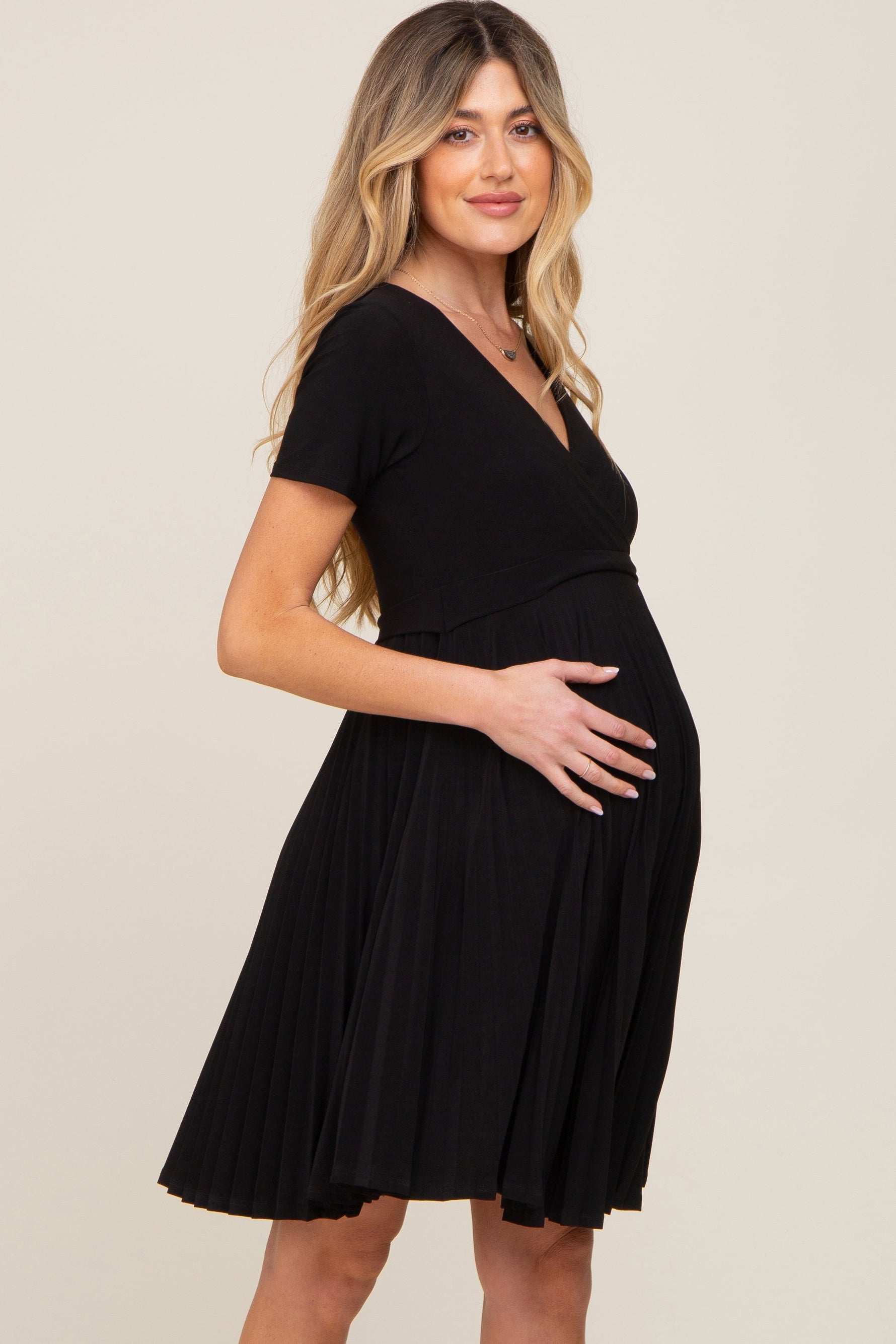 Black Pleated Maternity/Nursing Dress by PinkBlush at Everetts Place