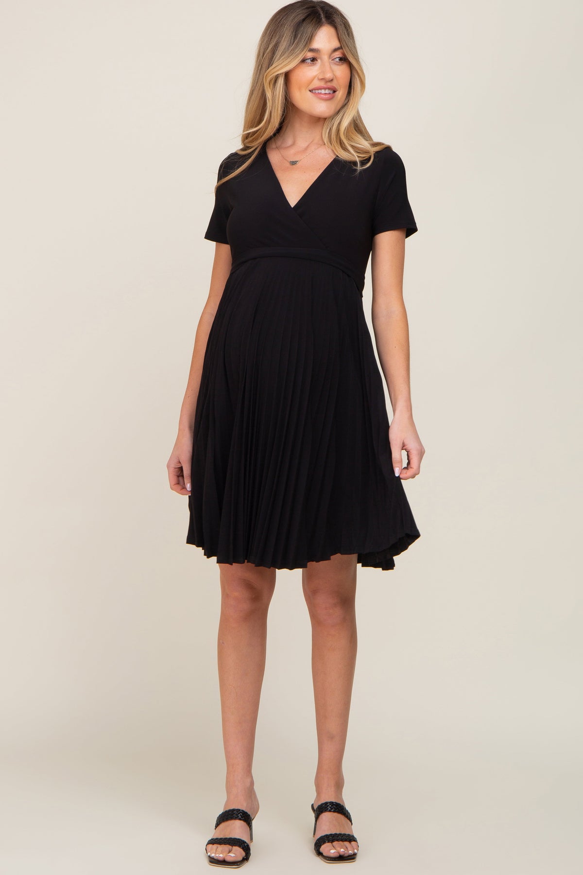 Black Pleated Maternity/Nursing Dress by PinkBlush at Everetts Place