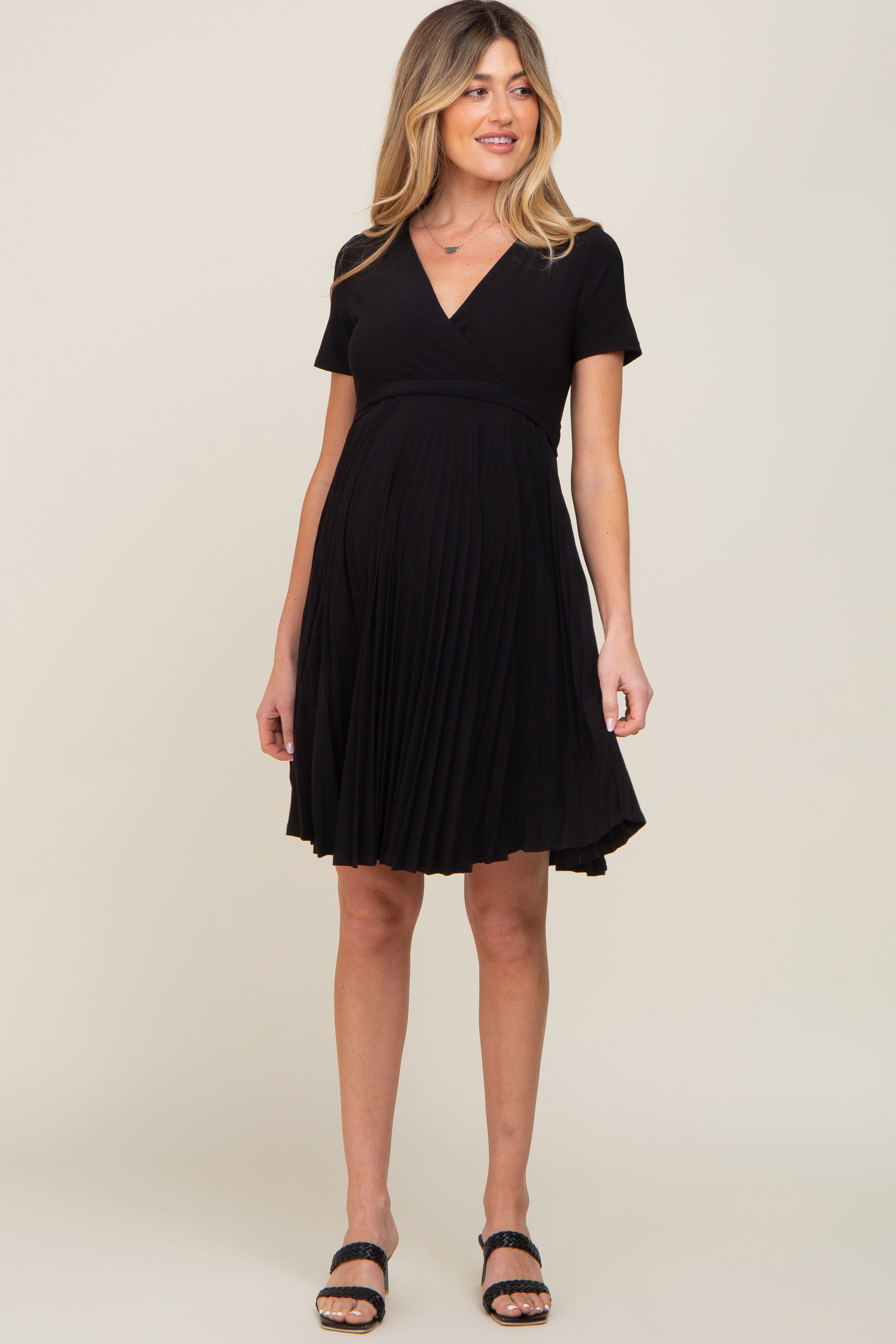 Black Pleated Maternity/Nursing Dress by PinkBlush at Everetts Place