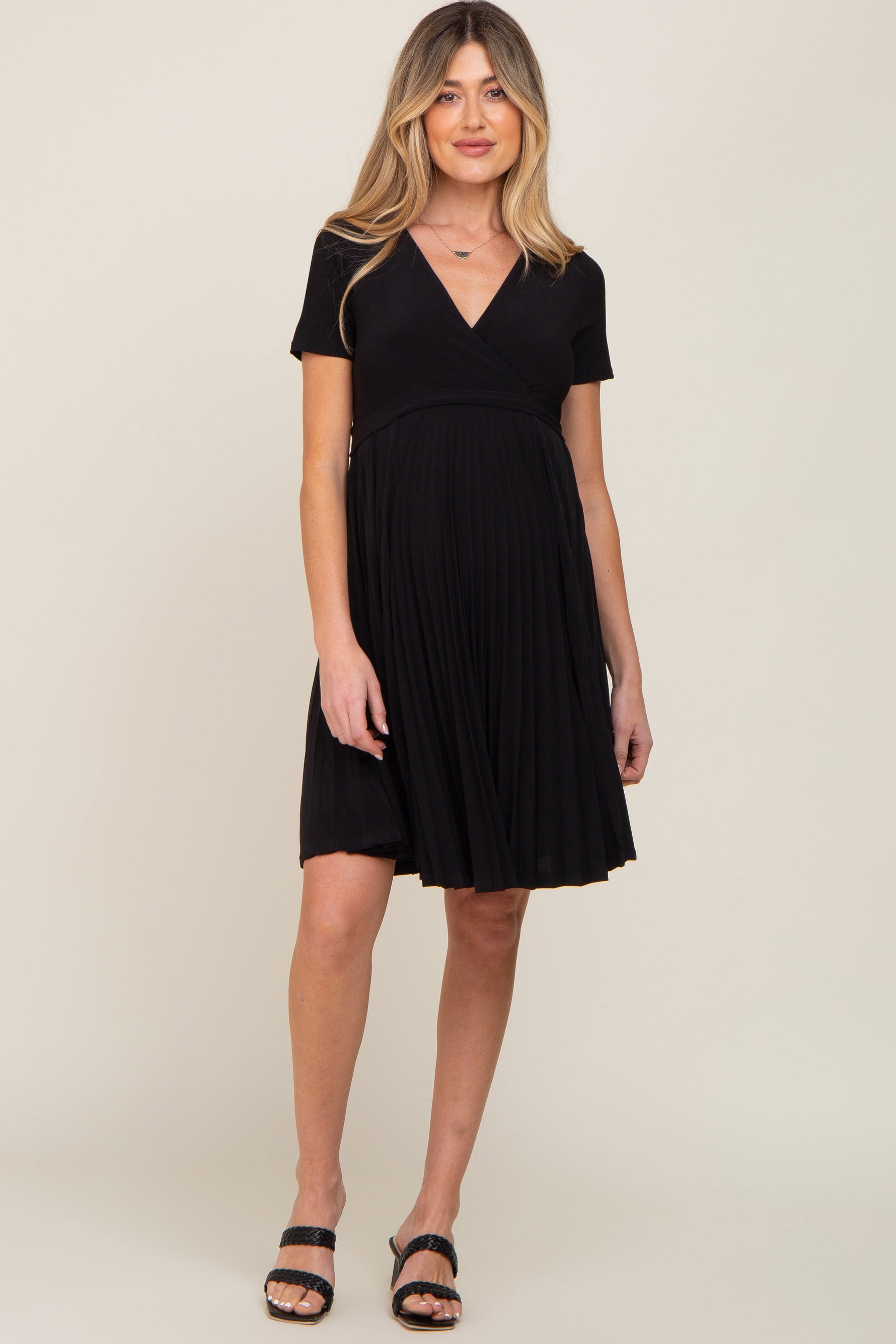 Black Pleated Maternity/Nursing Dress by PinkBlush at Everetts Place