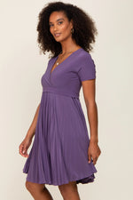 PinkBlush Plum Nursing Dress with Pleated V Neckline for Stylish Mothers - Apparel & Accessories > Clothing > Dresses