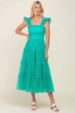 Jade Smocked Mesh Ruffle Accent Midi Dress by PinkBlush