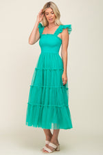 Jade Smocked Mesh Ruffle Accent Midi Dress by PinkBlush
