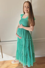 Jade Smocked Mesh Ruffle Accent Maternity Midi Dress by PinkBlush (view 4 of 5)