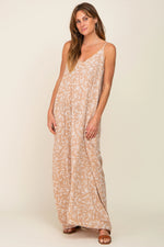 Taupe Leaf Print Double V-Neck Maternity Maxi Dress PinkBlush 