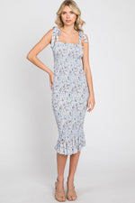 Light Blue Floral Smocked Fitted Maternity Dress by PinkBlush