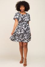 Black Floral Smocked Gathered Tier Dress by PinkBlush at Everetts Place
