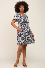 Black Floral Smocked Gathered Tier Dress by PinkBlush at Everetts Place