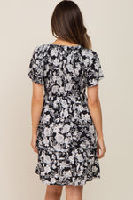 Black Floral Smocked Gathered Tier Maternity Dress by PinkBlush at Everetts Place