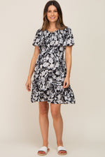 Black Floral Smocked Gathered Tier Maternity Dress by PinkBlush at Everetts Place