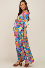 PinkBlush Magenta Maternity Maxi Dress with Leaf Print and Tassel Tie for Stylish Moms - Apparel & Accessories > Clothing > Dresses