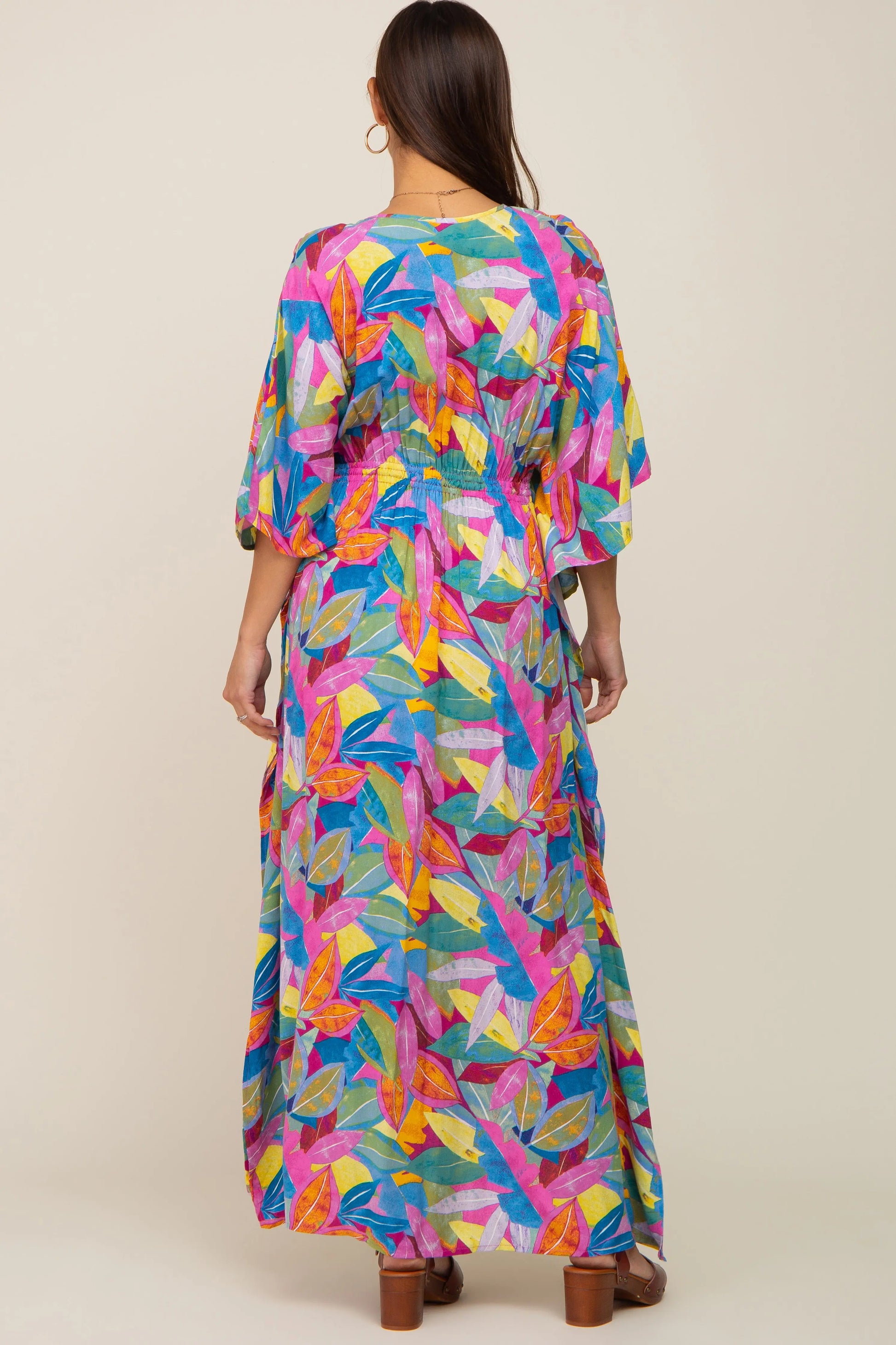 PinkBlush Magenta Maternity Maxi Dress with Leaf Print and Tassel Tie for Stylish Moms - Apparel & Accessories > Clothing > Dresses