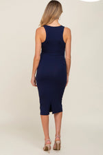 PinkBlush Navy Sleeveless Fitted Ruched Maternity Dress with Rounded Neckline for Expecting Mothers - Apparel & Accessories > Clothing > Dresses