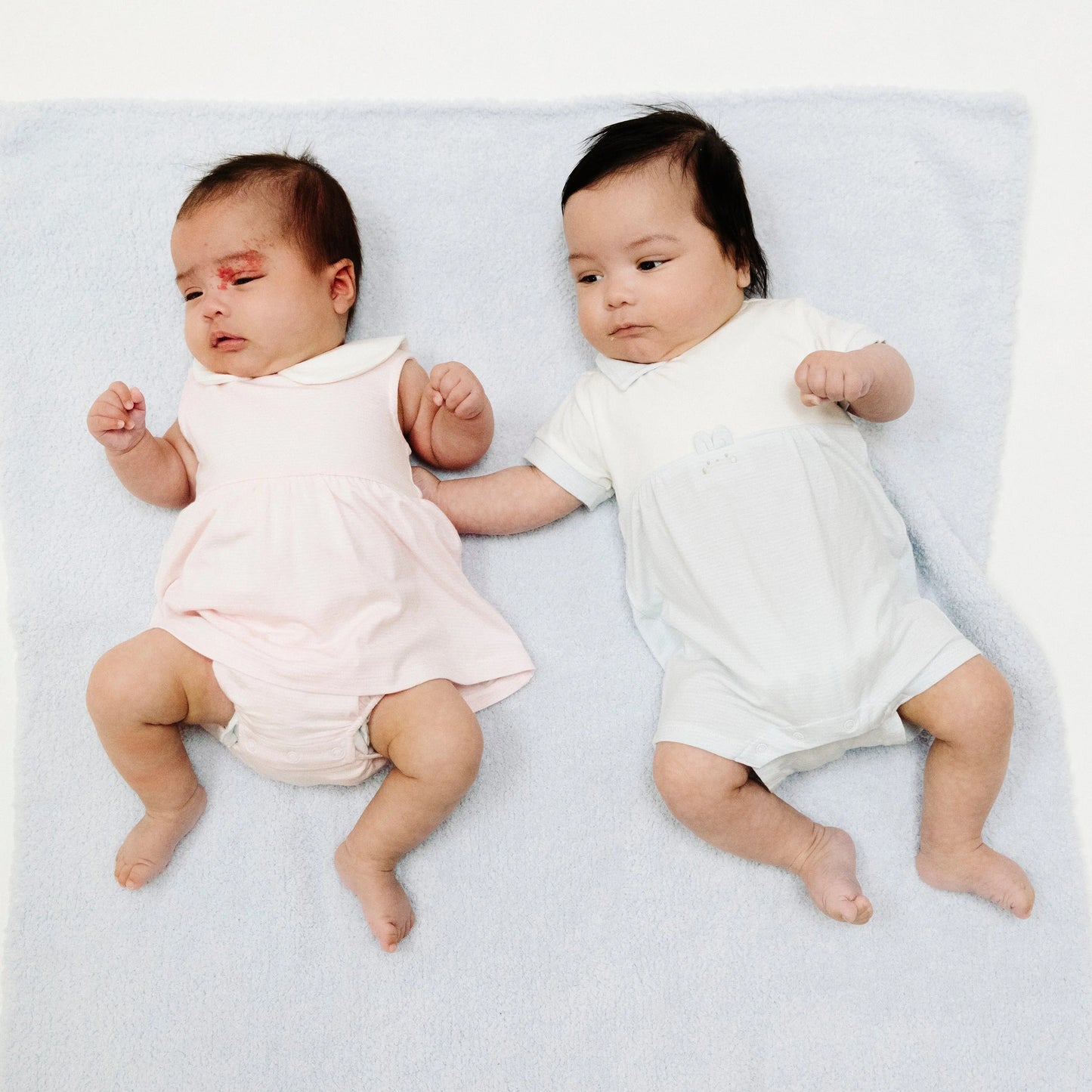 Tiny Bunny Romper Classic Blue Stripe for Baby Girls.