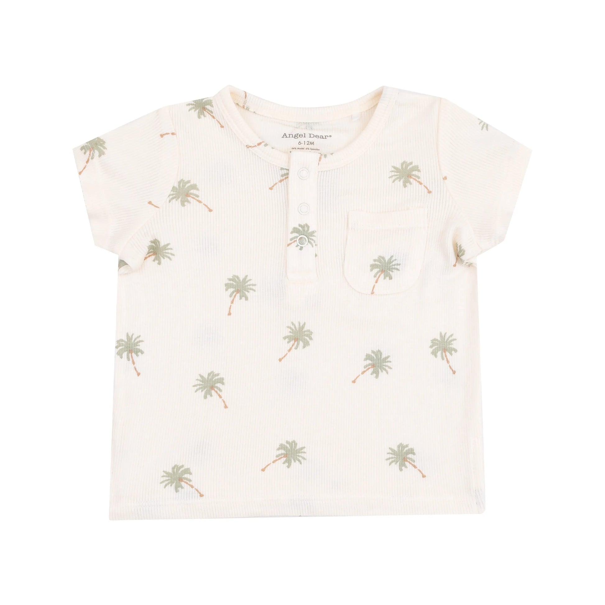 Henley With Pocket And Muslin Short Set Palm Trees.